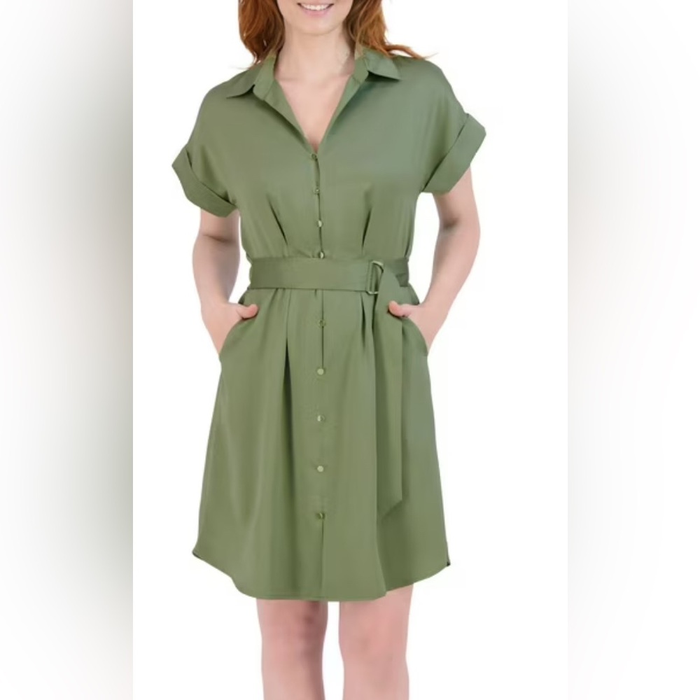 NWT French Connection Size M Short Shirt Dress Olive